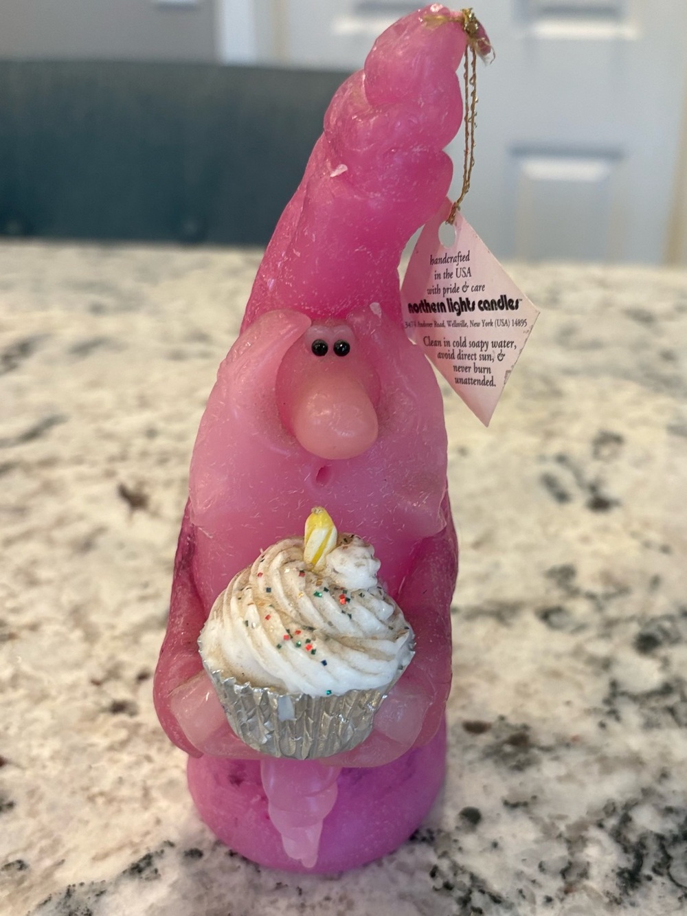 Vintage Northern Lights Candles Pink Birthday Gnome Cupcake Figural Candle USA